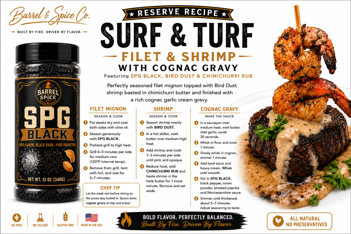 Surf & Turf - Fliet & Shrimp with Cognac Gravy